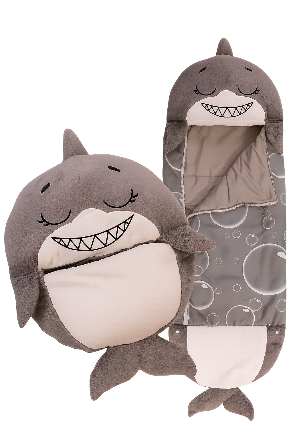 🦈 Happy Napper  – Peluche, Cama y Diversión en Uno Solo