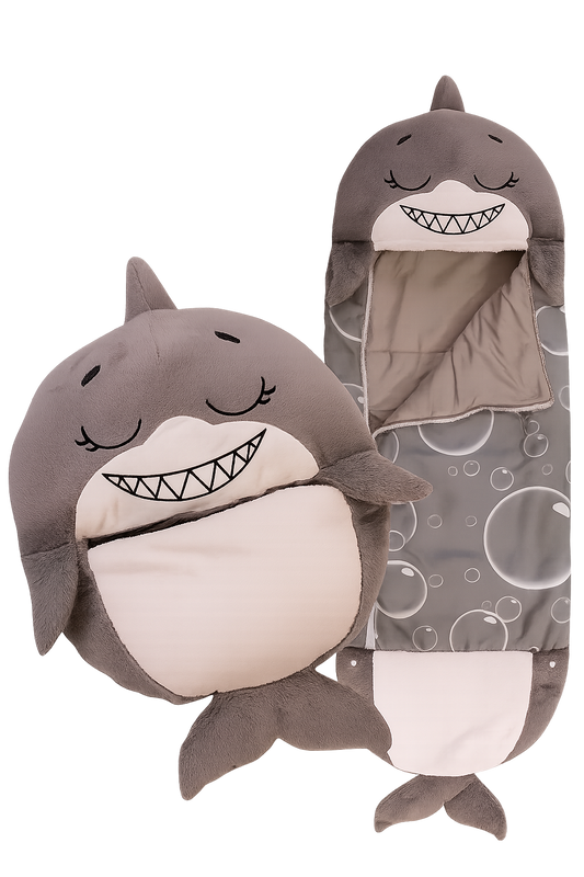 🦈 Happy Napper  – Peluche, Cama y Diversión en Uno Solo
